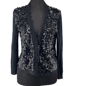 LINE Black Sequin Cashmere & Modal blend Cardigan Sweater - M/L